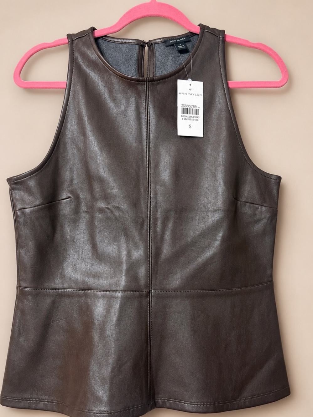 NWT Ann Taylor Brown Leather Sleeveless Peplum Top